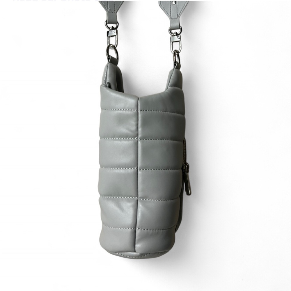 Wanderfull Puffer Water Bottle Carrier Crossbody Vegan Leather Gray EUC Fitness - Picture 6 of 7